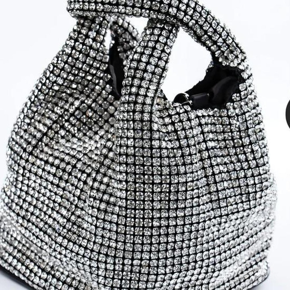 TOMO Lumiere Bag Crystal Embellished Vegan Leather Evening Clutch Black Grey